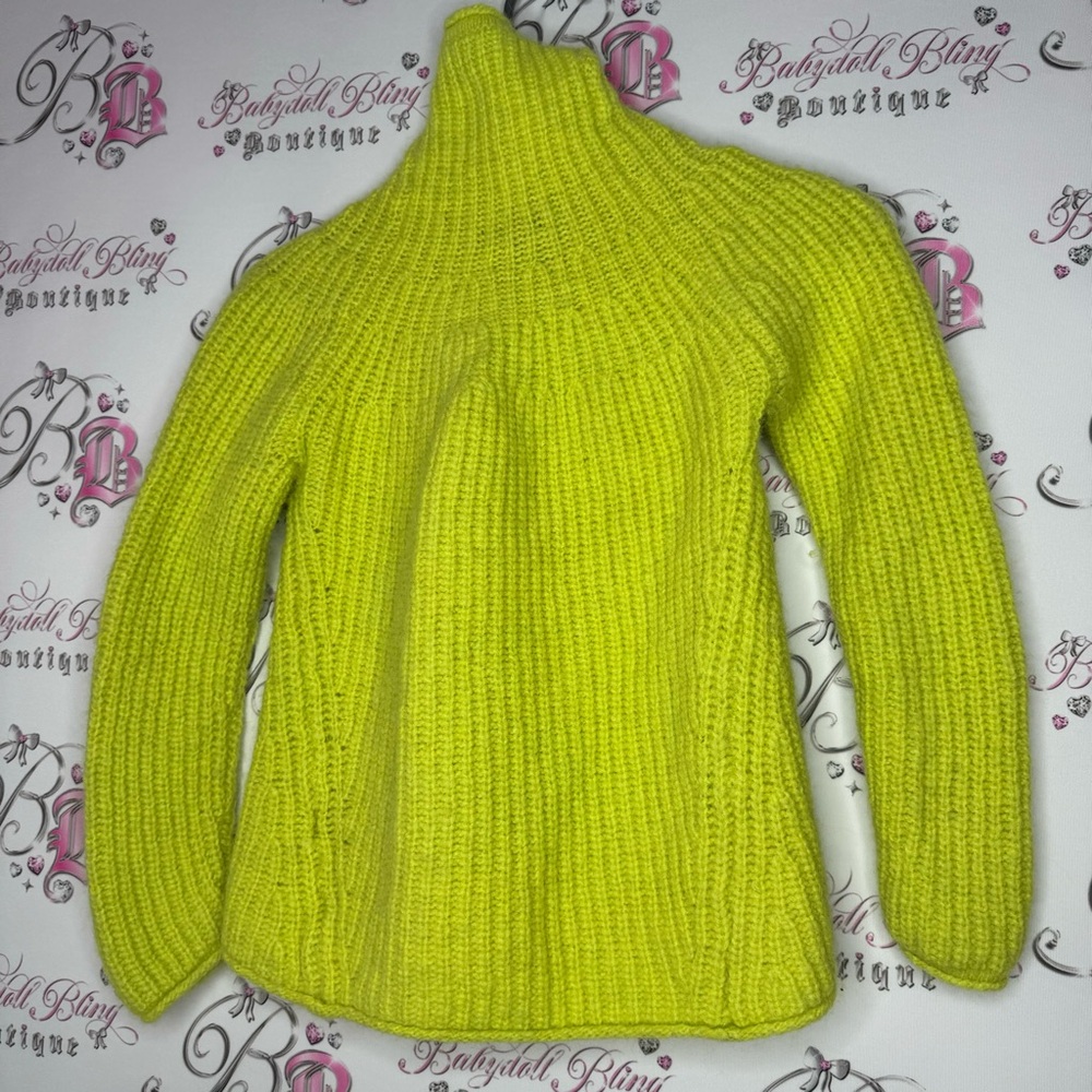 Rag & bone New York sweater pull over turtle π’ neck lime green neon crochet π§Ά - Picture 2 of 9
